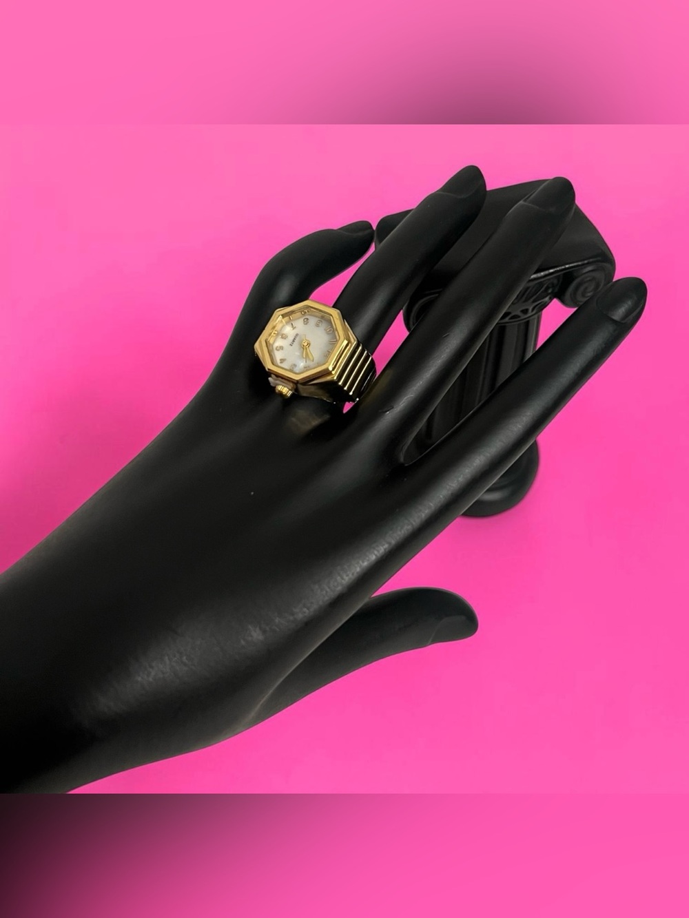 eye candy Gold Octagon Ring Watch with Mother-of-Pearl Dial
